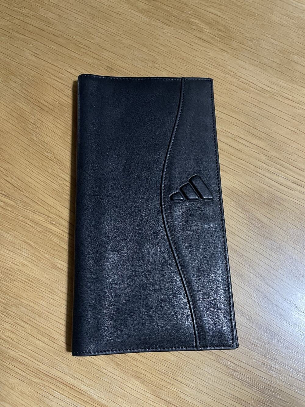 Vintage Adidas Leather Travel Passport Wallet Black Bifold Made Korea 80s 90s